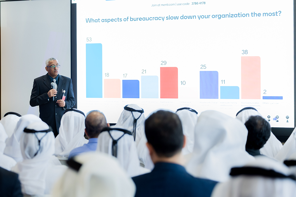 A senior faculty member delivering a lecture to an audience of Emirati faculties and professionals.Faculty Responsibilities